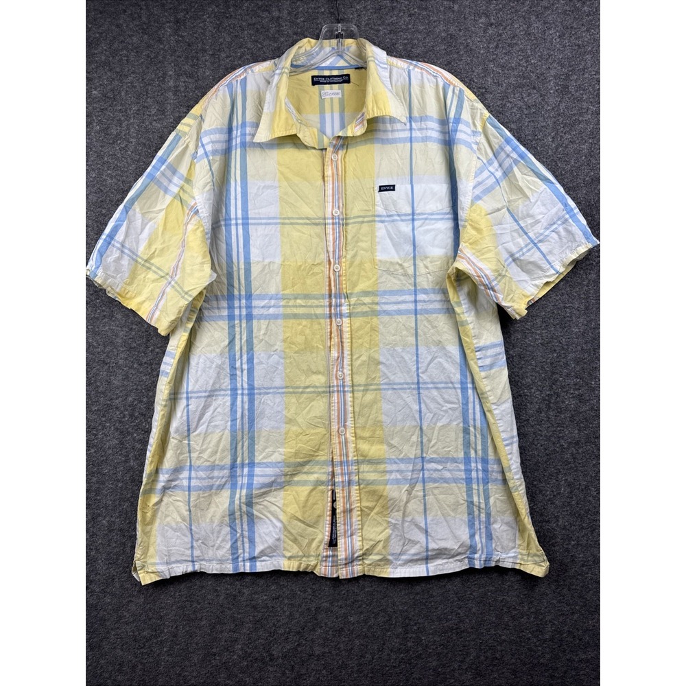 Enyce Clothing Co Plaid Button Up Shirt Men's XXL Blue Yellow Short Sleeve Y2K